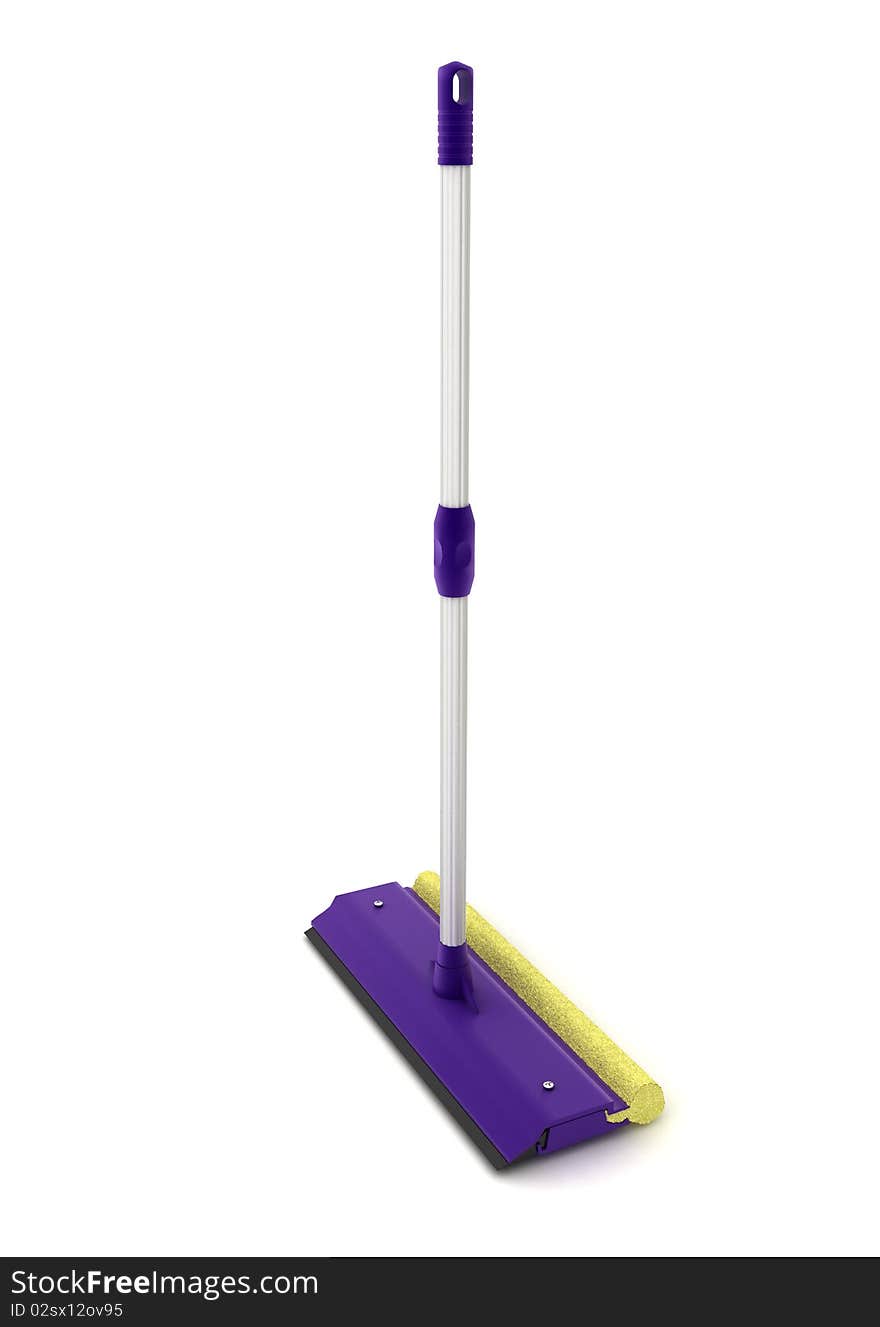 Nice mop with sponge, isolated on white background, 3d illustration