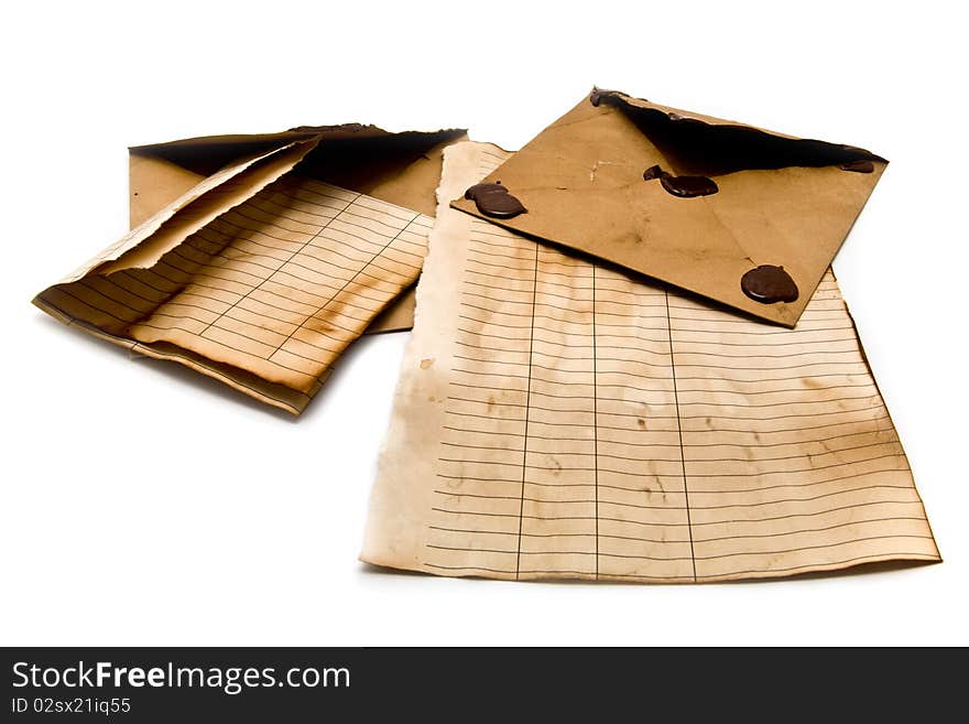 Old envelopes and paper on a white background