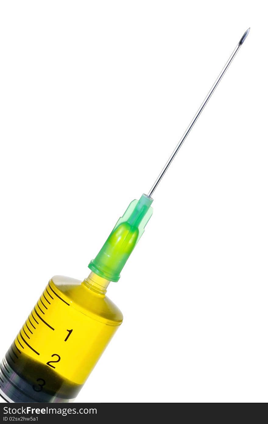 Single use syringe against white background