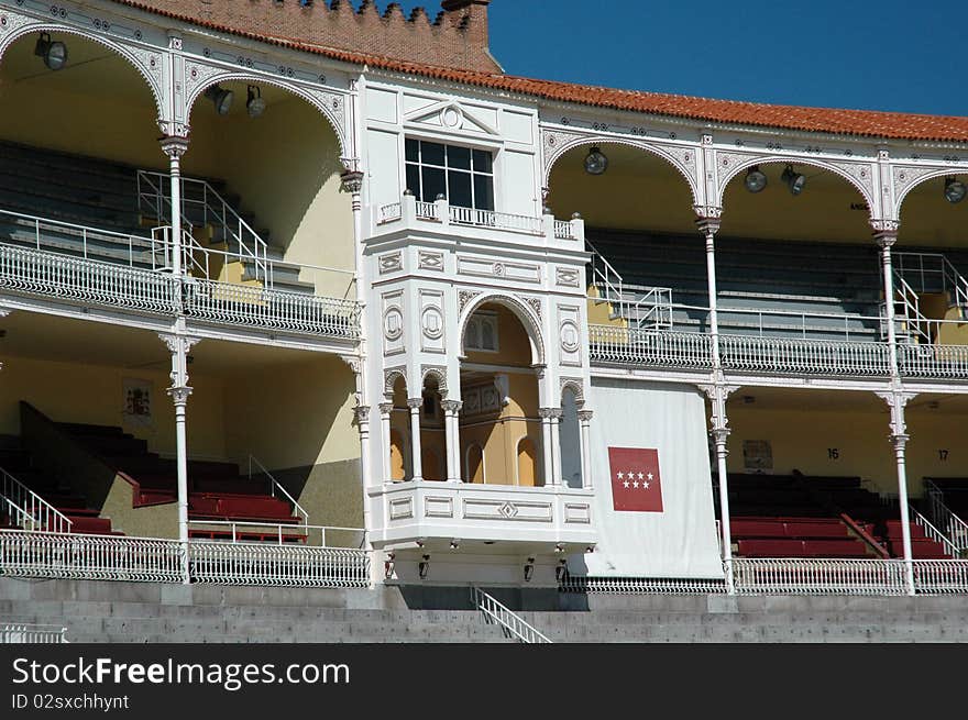 Famous bullfighting arena in Madrid. Tourist attraction in Spain.