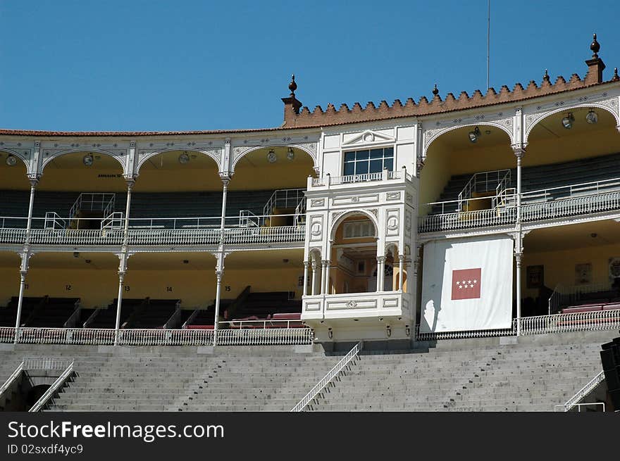 Famous bullfighting arena in Madrid. Tourist attraction in Spain.