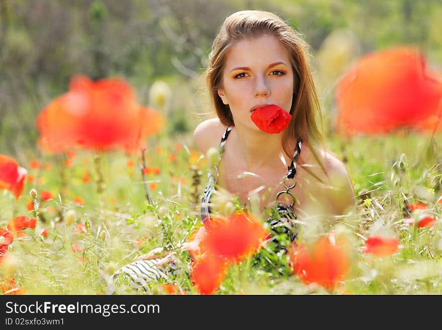 Woman And Poppies