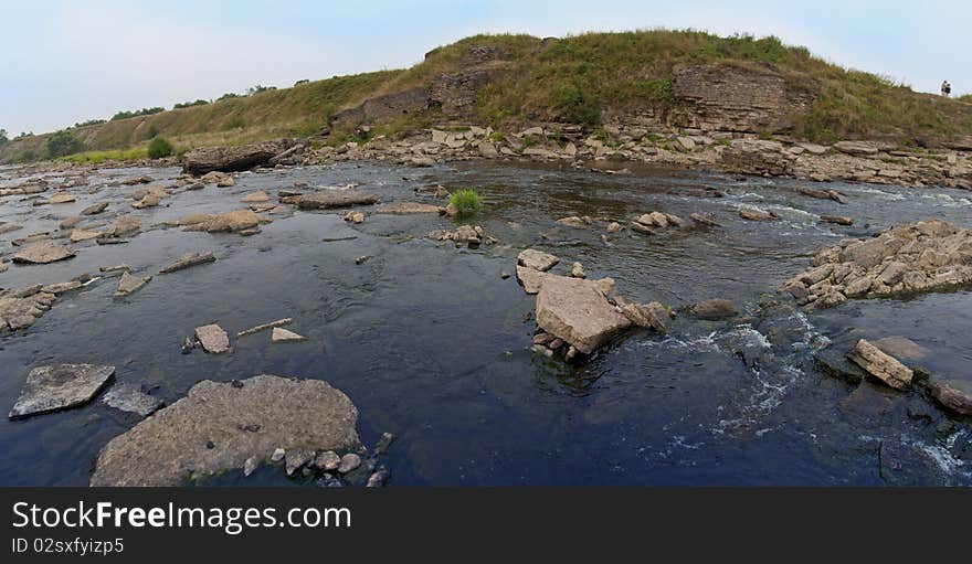 Summer panorama of evening river