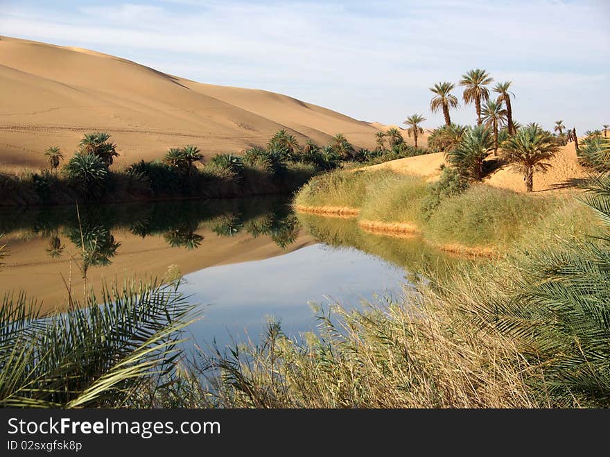 A lake in the desert of Libya, in Africa. A lake in the desert of Libya, in Africa