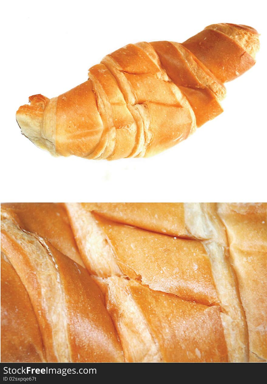 Croissant with butter on a white background