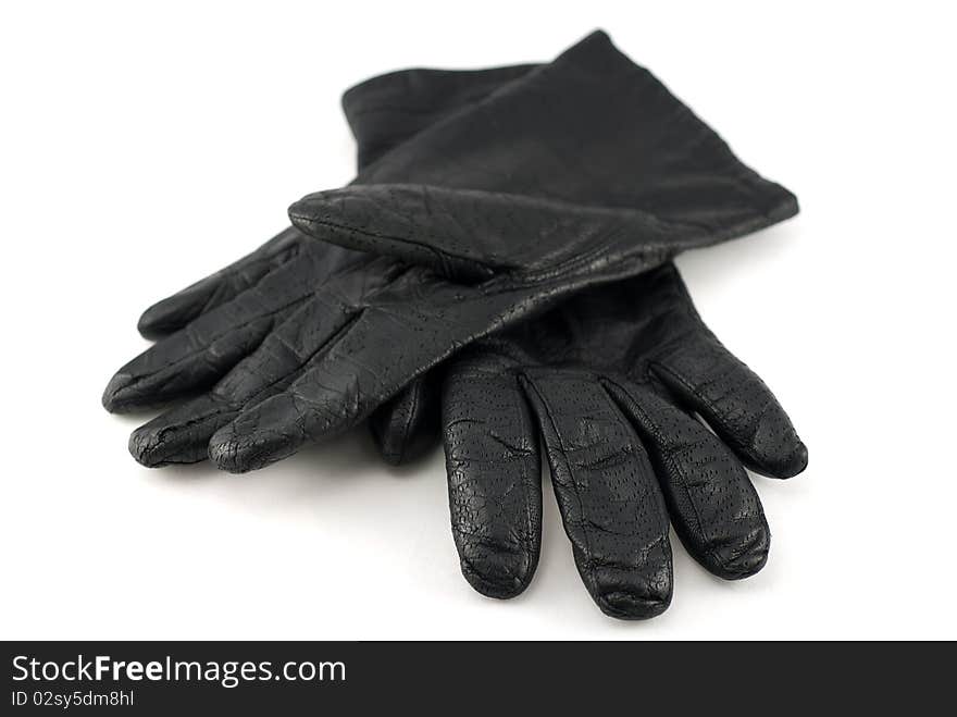 Studio shot of the man's black gloves