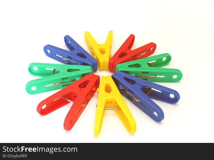 Group color clothespin isolated on a white background