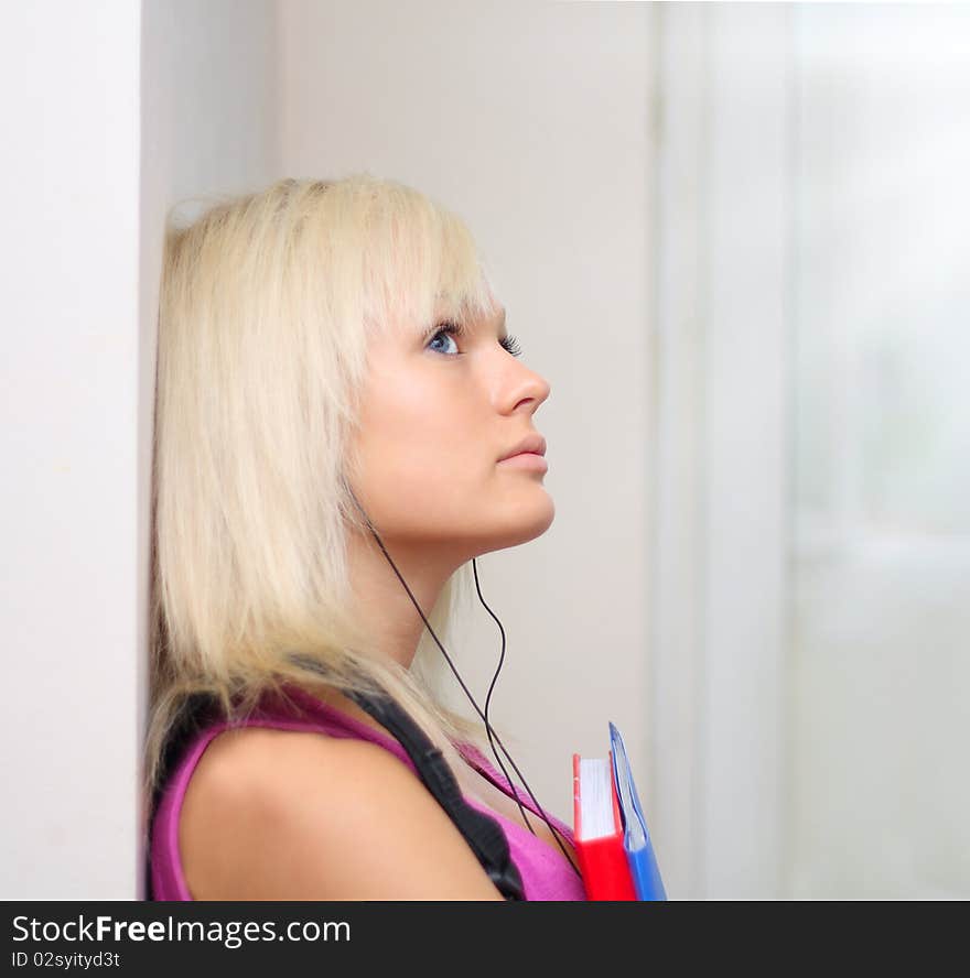 Female student with books portrait. Female student with books portrait