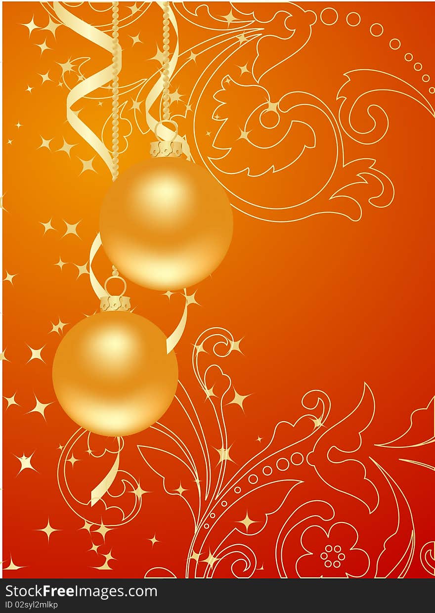 Orange background with new year decorations. Vector illustration. Orange background with new year decorations. Vector illustration.