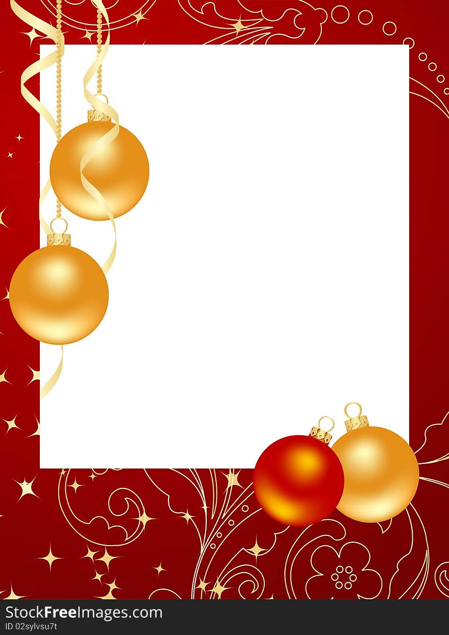 Decorative red christmas frame with golden stars. Vector illustration.