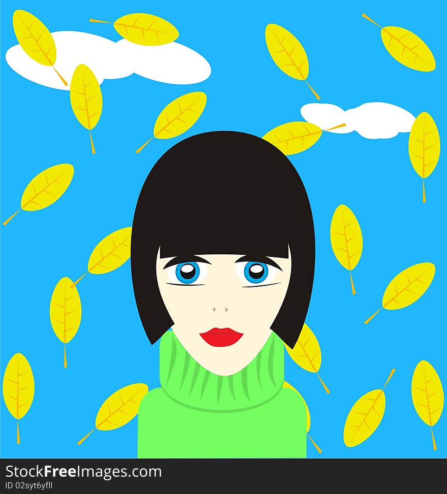 The girl in a sweater against yellow autumn leaves. The girl in a sweater against yellow autumn leaves