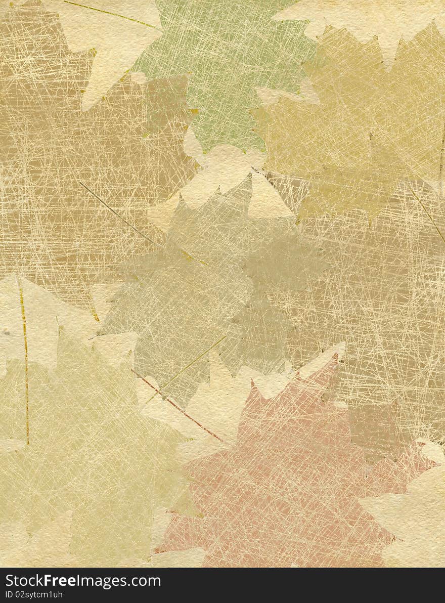 Autumn maple leaves on the made old paper. Autumn maple leaves on the made old paper