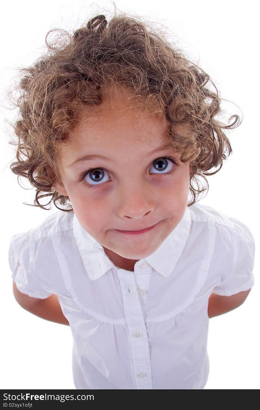 Beautiful emotional girl. Shot in a studio. wide angle shot