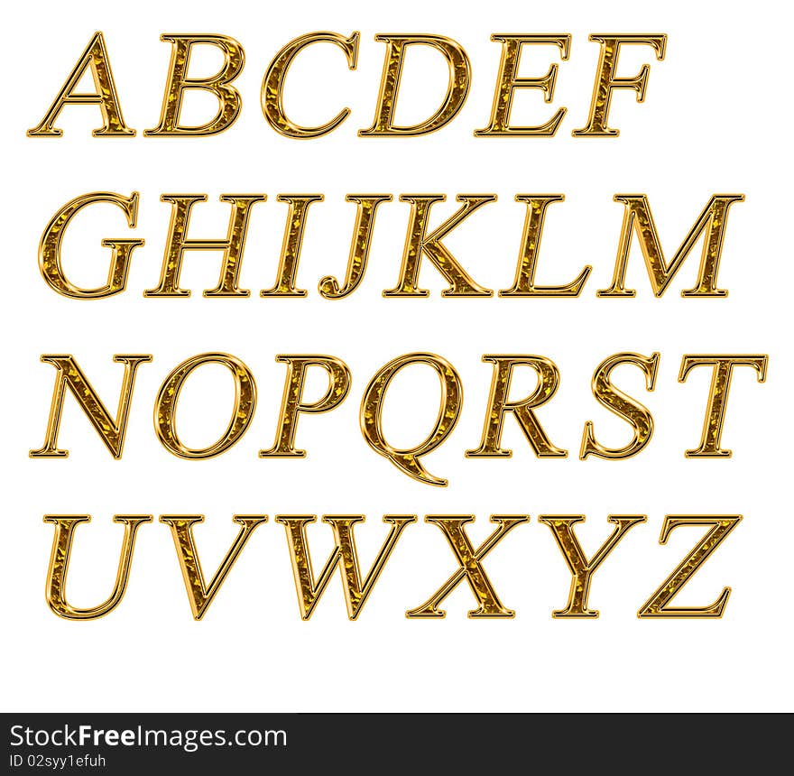 Alphabet on a white background with a gold texture