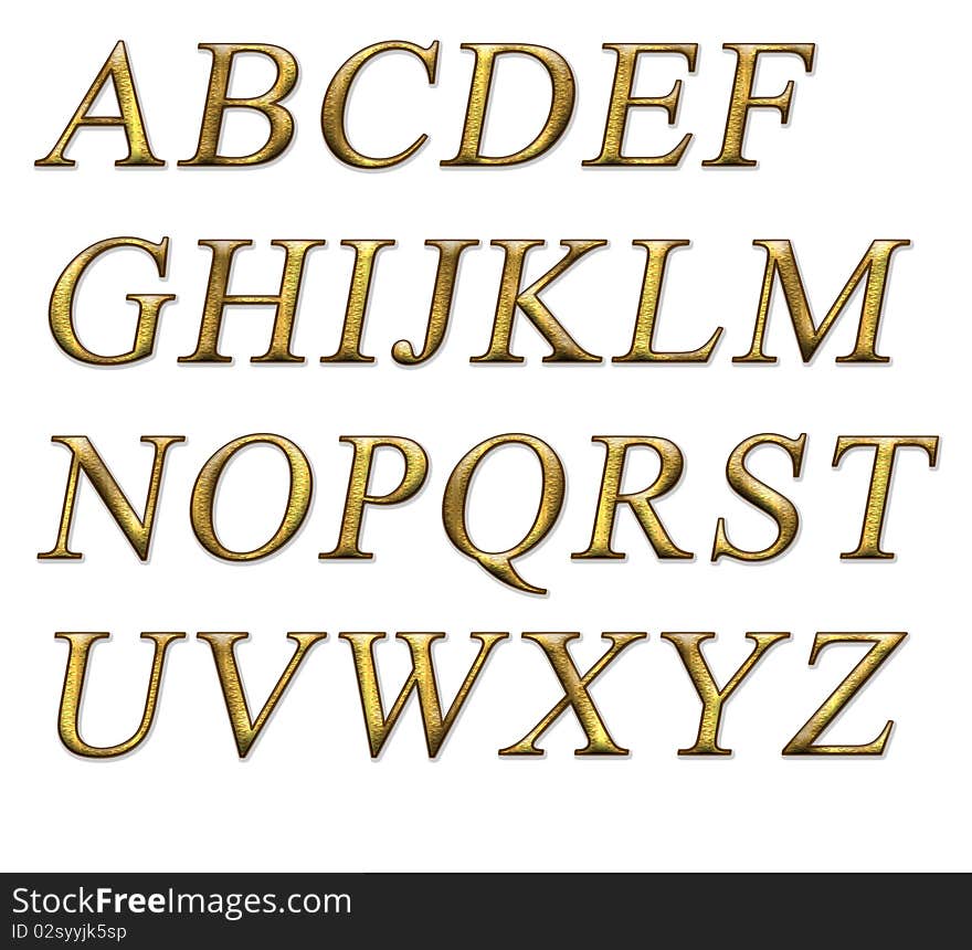 Alphabet on a white background with a gold texture