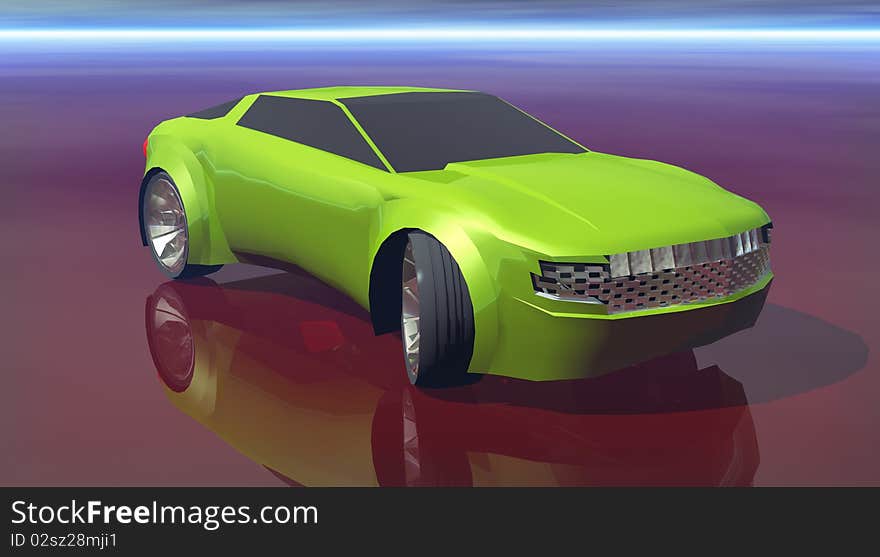 A prototype green car in 3d