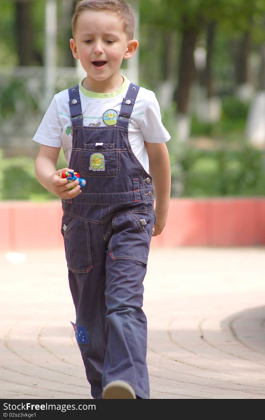 The young boy walking in the park