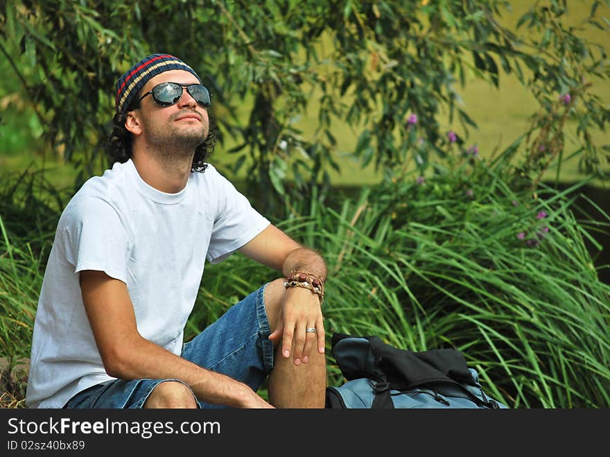 Man relax in the park. Man relax in the park