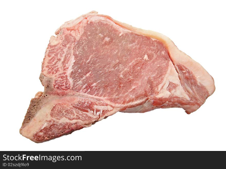 A raw T-bone steak isolated on white.