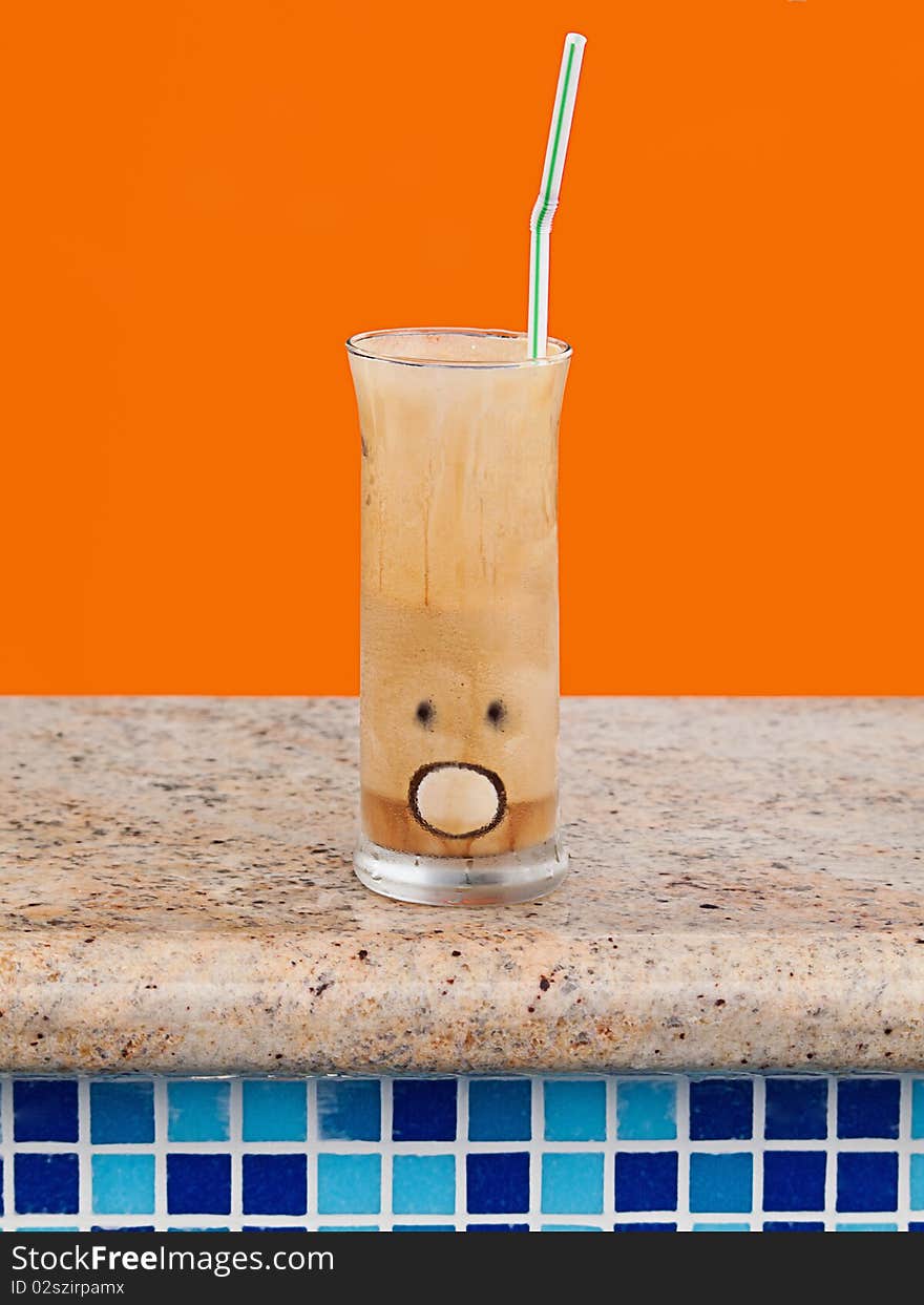 Ice coffee frappe at swimming pool bar