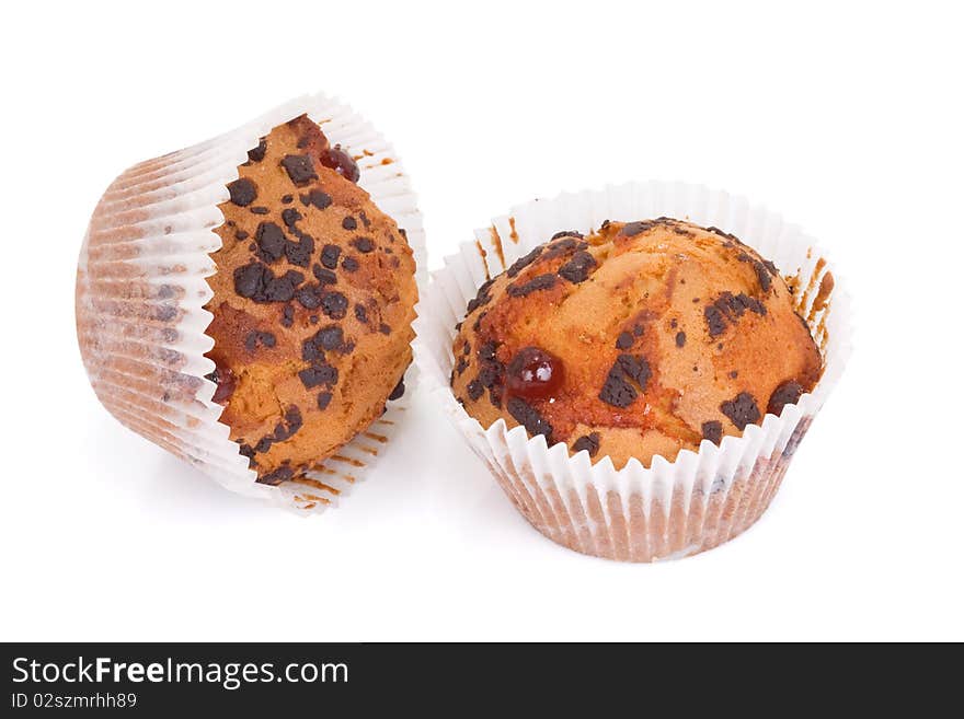 Two cupcakes on white background