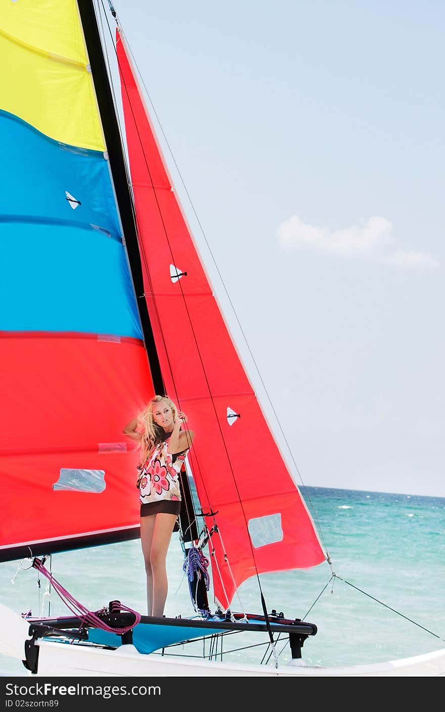 Beautifull Woman On Board Of Sea Yacht