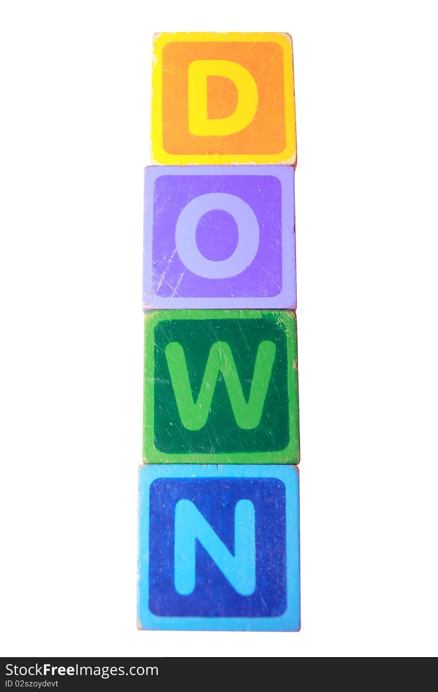 Down in toy play block letters with clipping path