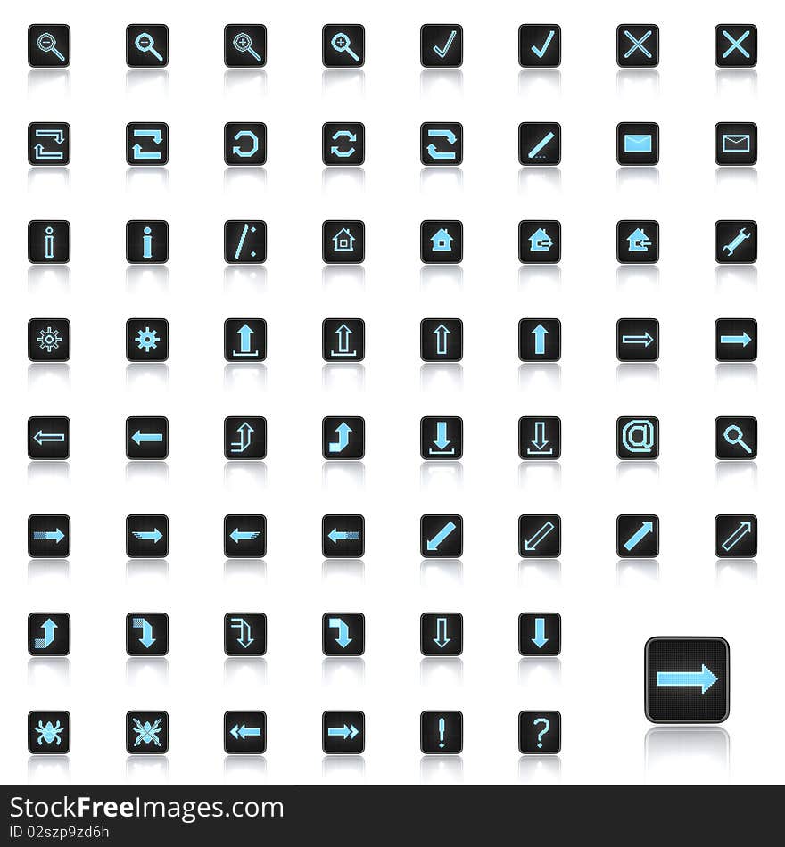 Set of glowing blue web icons (LCD display style). Set of glowing blue web icons (LCD display style)