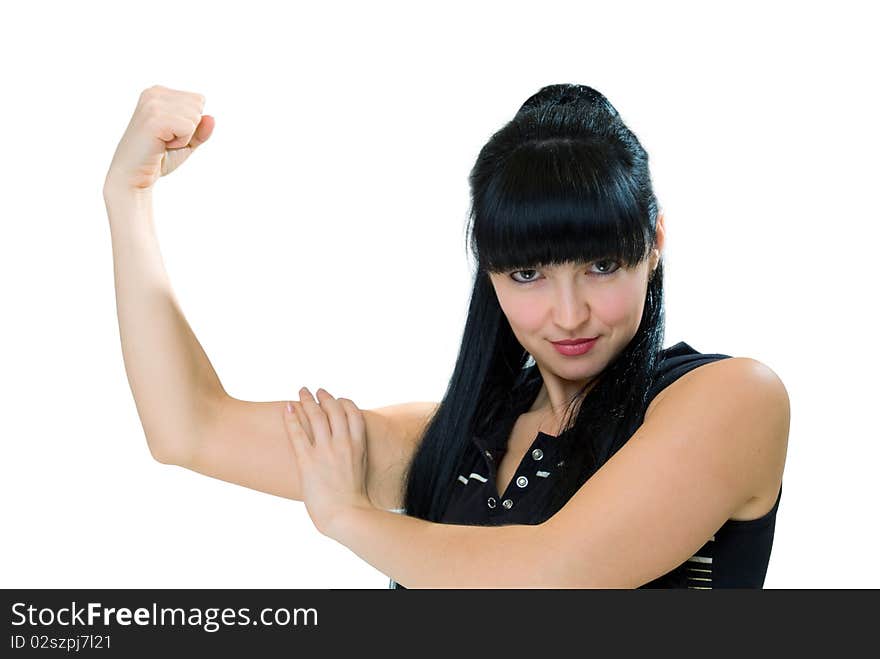 Photo of an attractive female athletes, which shows her muscles. Isolated on white. Photo of an attractive female athletes, which shows her muscles. Isolated on white