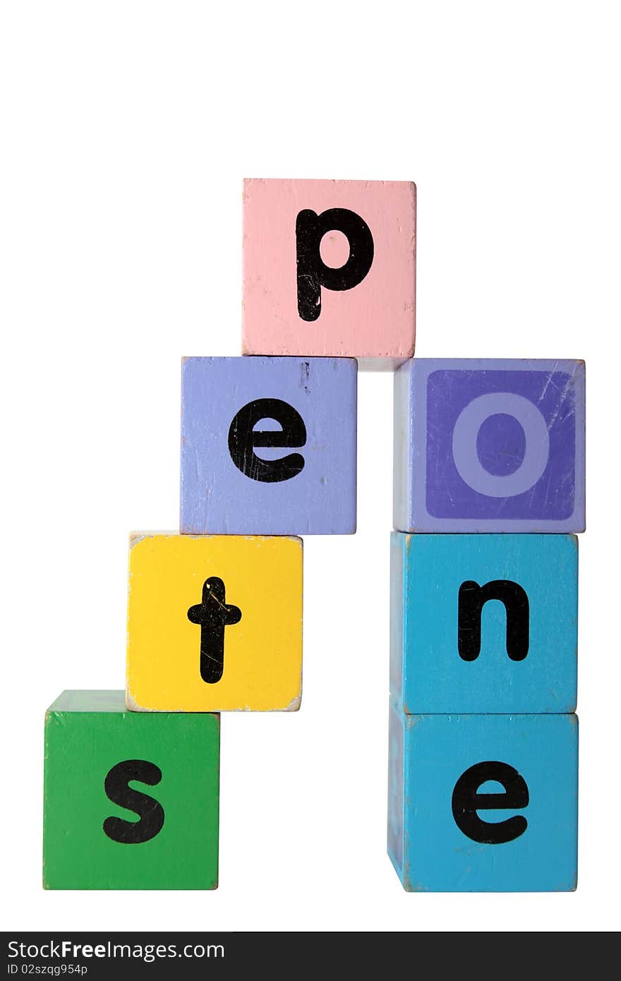 Toy letters that spell step one against a white background with clipping path. Toy letters that spell step one against a white background with clipping path