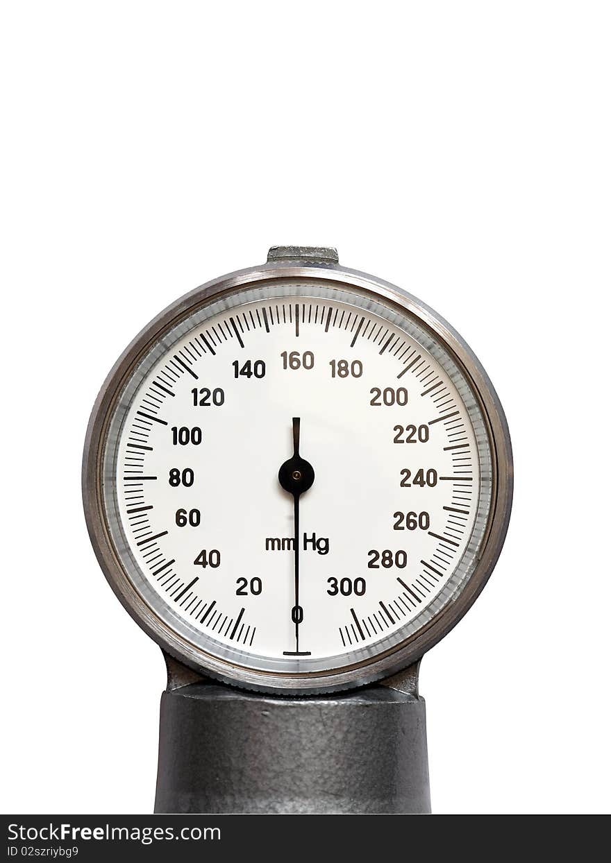 Closeup of blood pressure gauge isolated on white background with clipping path. Closeup of blood pressure gauge isolated on white background with clipping path