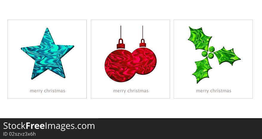 Christmas cards with a star, decorations and holly