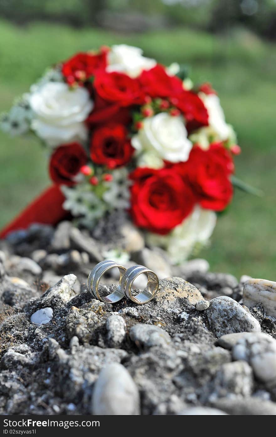 Wedding Rings And Bridal Bouquet