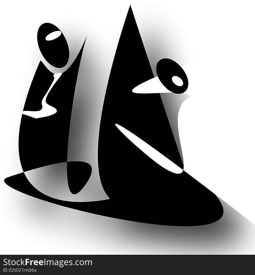 Black and white abstract illustration representing a man and a woman dancing. Black and white abstract illustration representing a man and a woman dancing