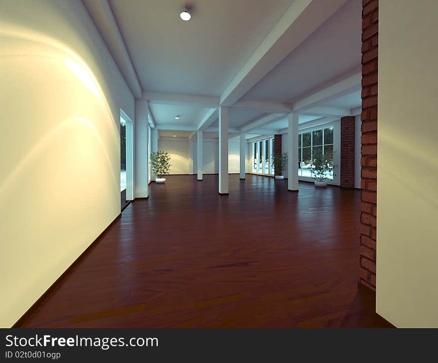 Modern empty interior with white walls and columns