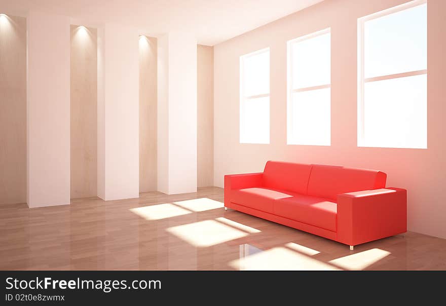 Colored interior with red furniture