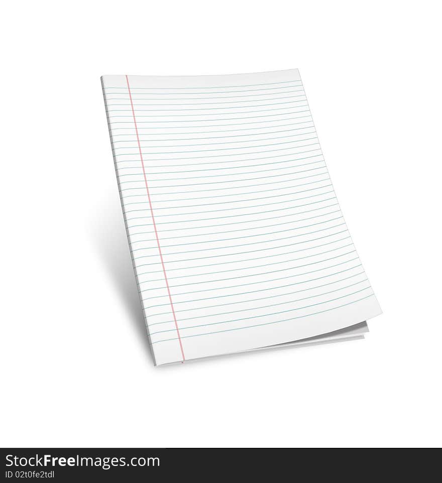 3d illustration of lined notebook on a white background. 3d illustration of lined notebook on a white background