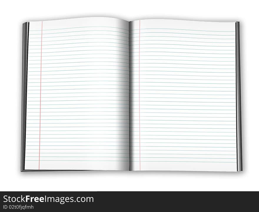 3d illustration of lined notebook on a white background. 3d illustration of lined notebook on a white background