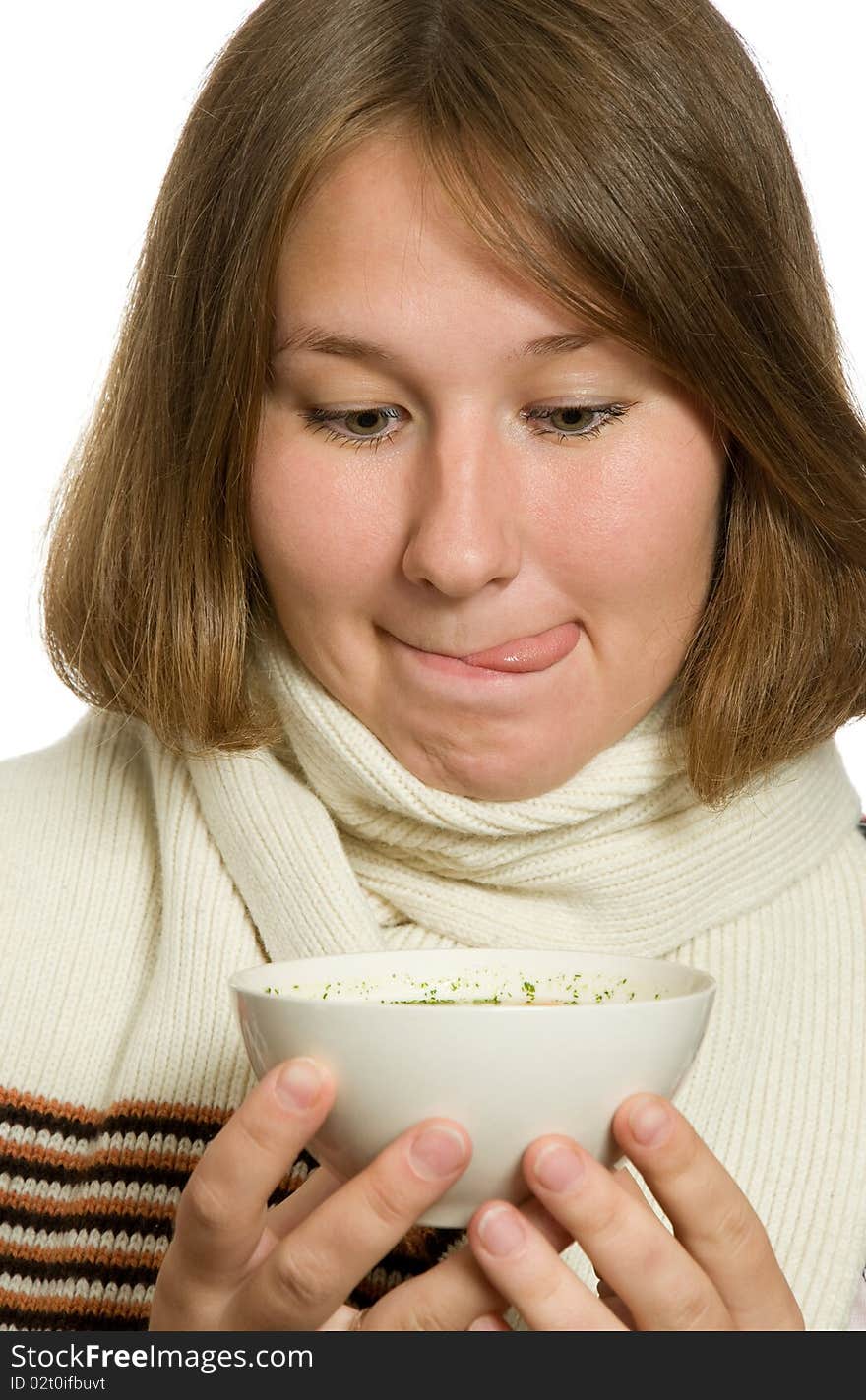 Adorable woman with recreating beverage