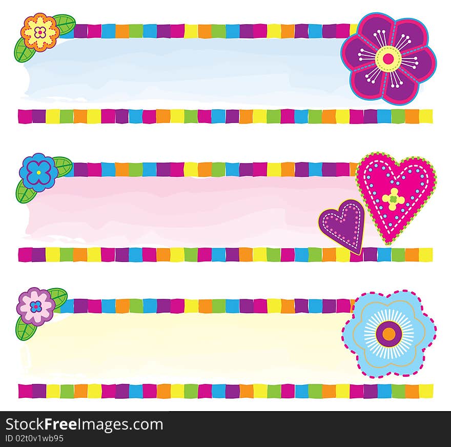 Bright folk art style banners. Bright folk art style banners.