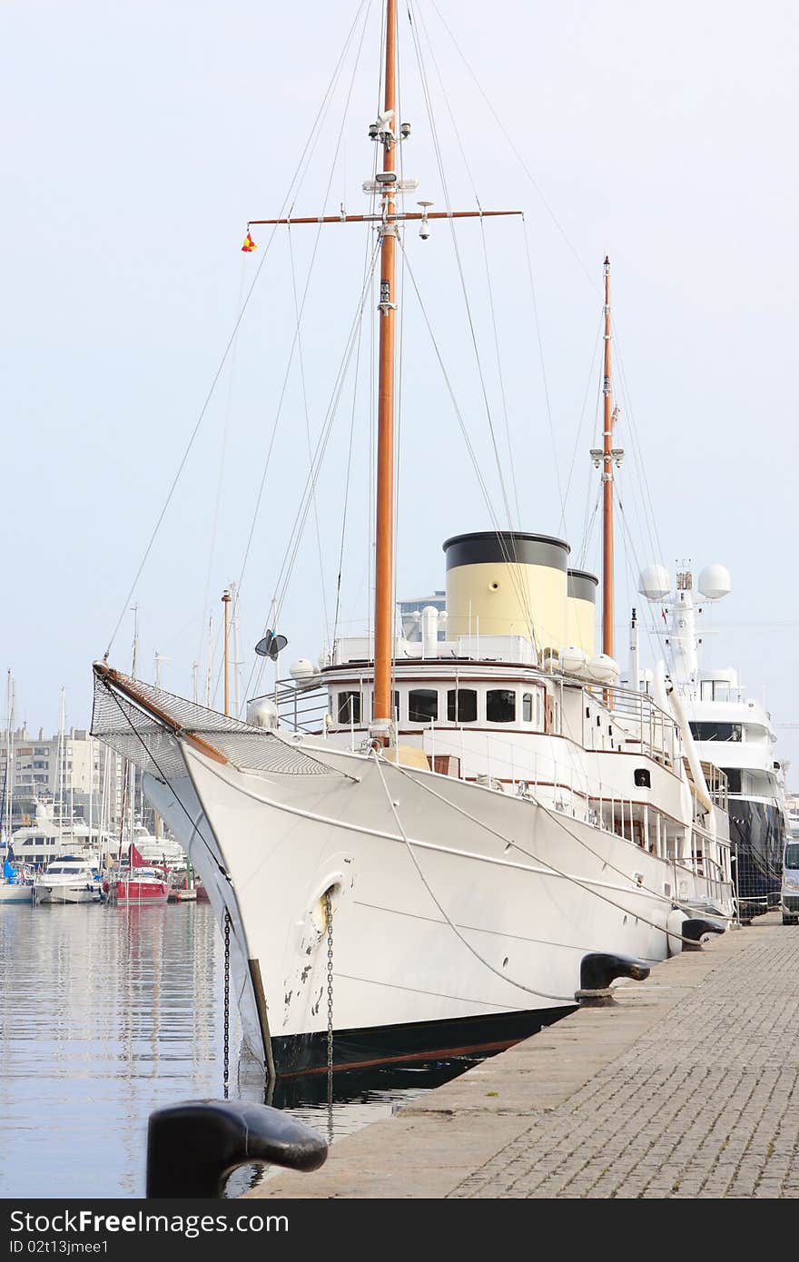 A ship in a port in Barcelona, Spain