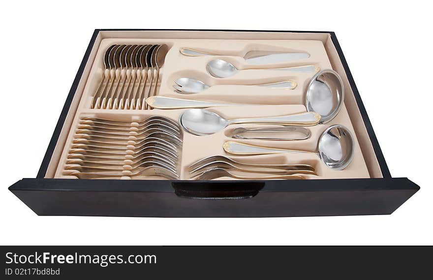 Tableware kit of stainless steel.