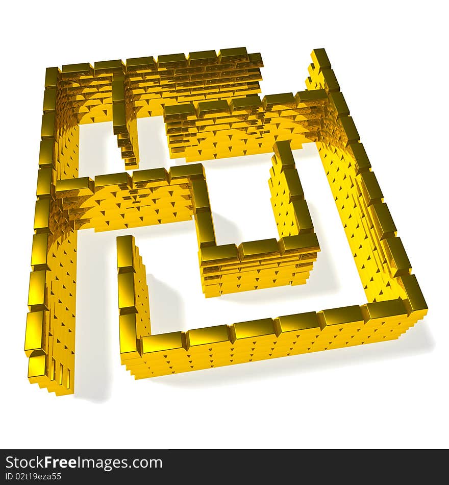 Maze from gold ingots on white background. Maze from gold ingots on white background