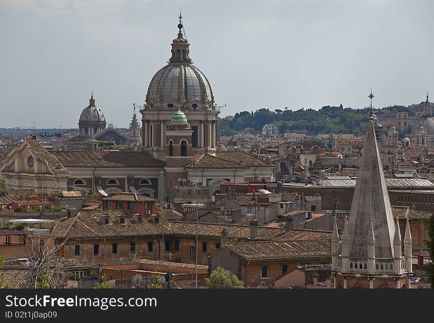 Buildings and church dome in Rome. Buildings and church dome in Rome