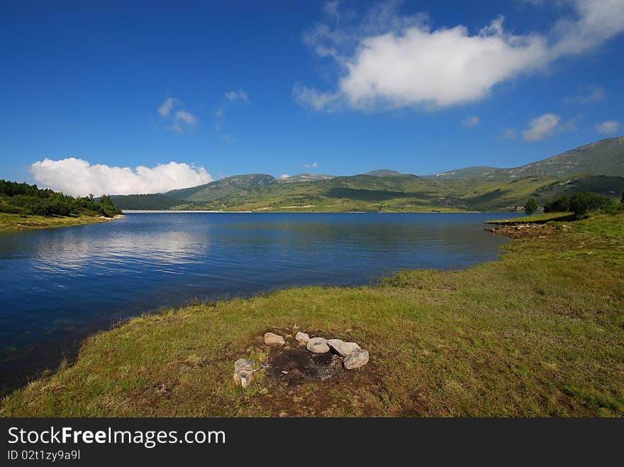 Lake with forest in Rodopi mountine, Bulgaria