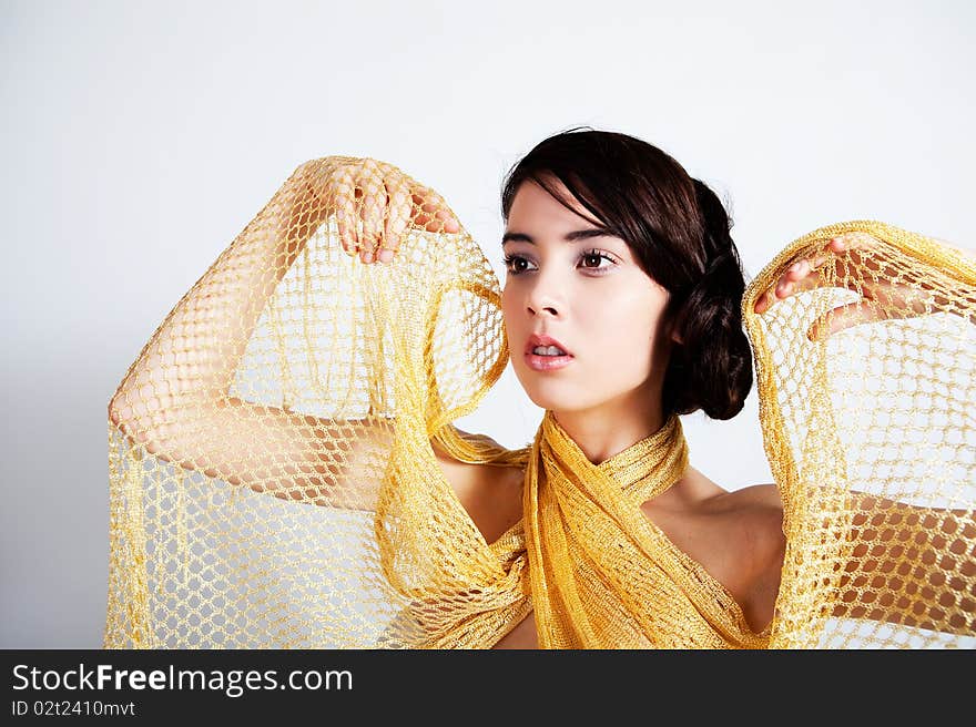 Young Woman Wearing a Mesh Wrap