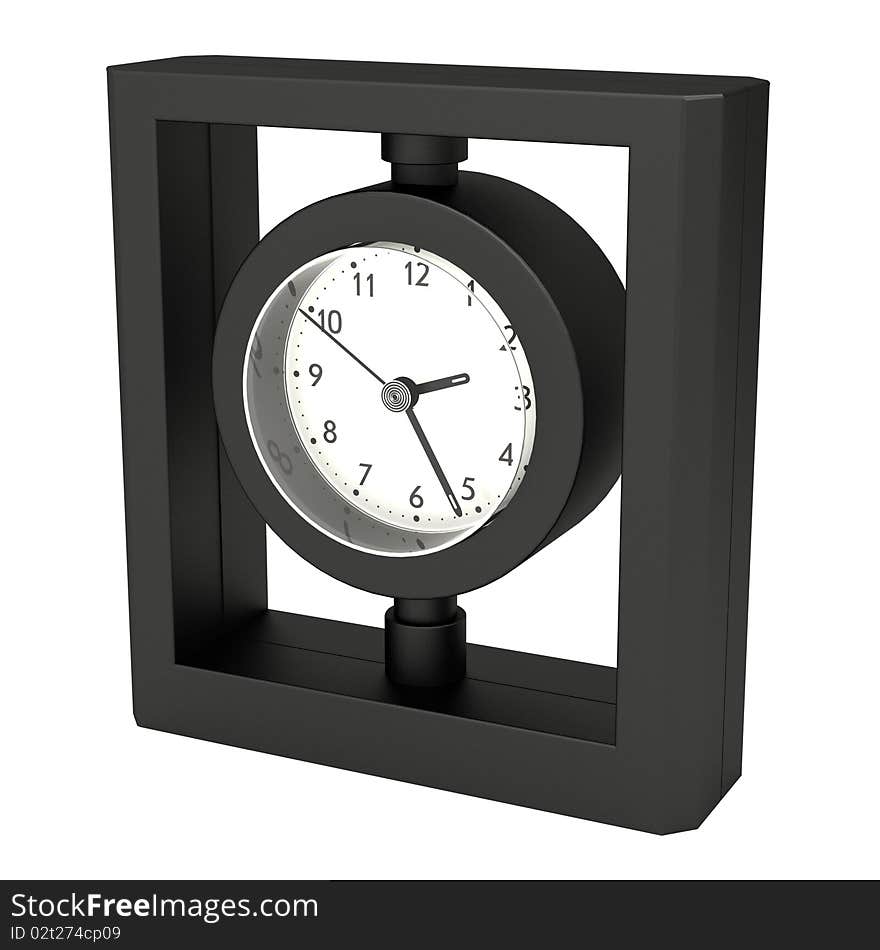 Table clock, isolated on white, 3d illustration, black plastic