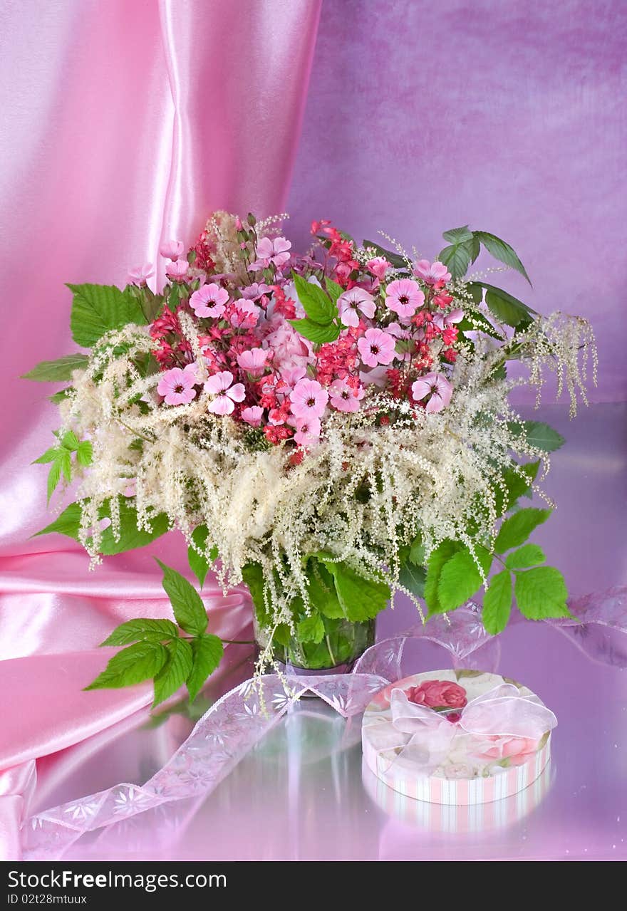 Summer bouquet on a pink background