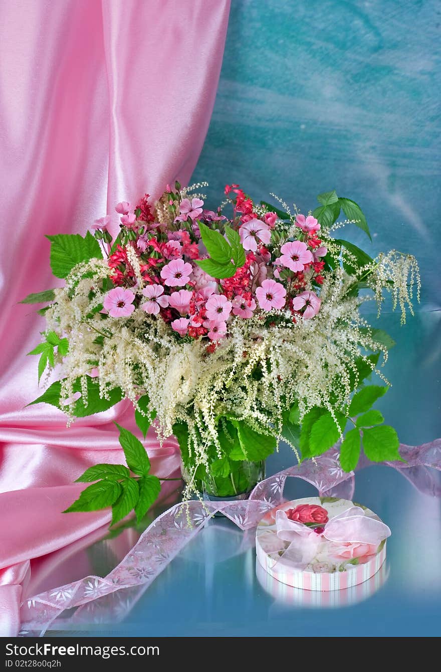 Summer bouquet on a blue background