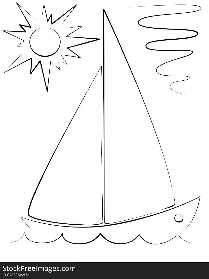 Illustration of the yacht, made in black and white. Illustration of the yacht, made in black and white